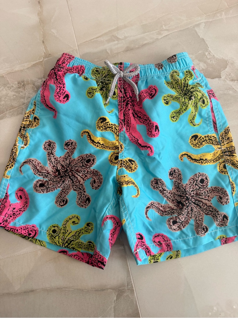 Vilebrequin Turquoise Swim Trunks with Pink, Yellow & Green Octopus Print